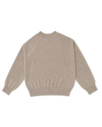 Sweter merino damski w kolorze beżowym z raglanowymi rękawami na białym tle - tył