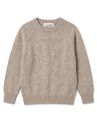 Sweter merino męski w kolorze beżowym z okrągłym dekoltem i metką Merinoshe - przód